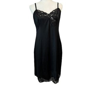 Slip Dress Vintage Black Lace Trim Mini Non-Cling